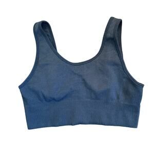 Black Ribbed Classic Sports Bra Crop Active Top - Small